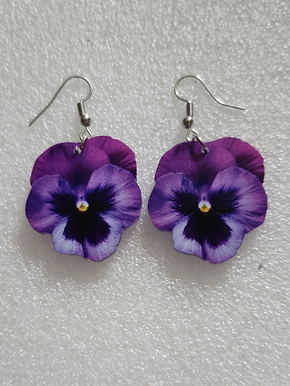 Hand Crafted Purple Pansy Floral Drop Earrings